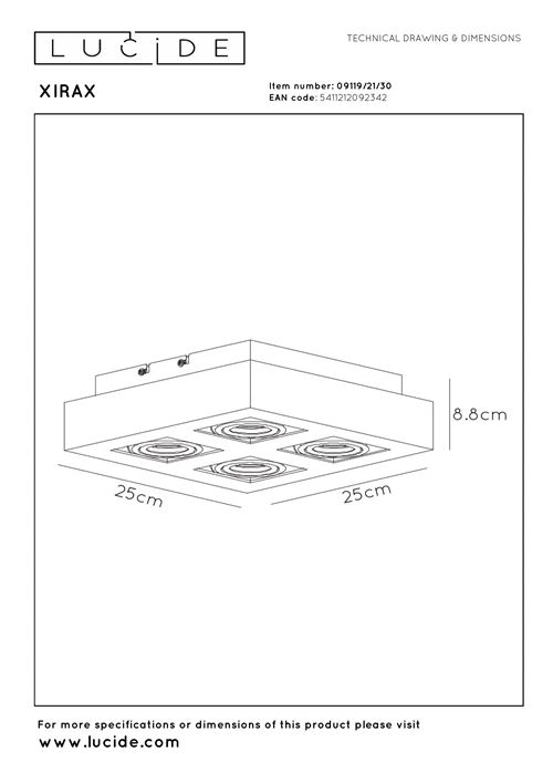 Lucide XIRAX - Deckenstrahler - LED Dim to warm - GU10 - 4x5W 2200K/3000K - Schwarz - technisch
